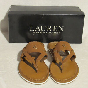 Lauren Ralph Lauren Women’s Rosalind Tan Flip Flop Sandals w/ Gold Logo - Sz 10